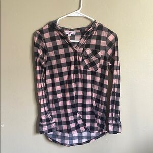 Charming Pink and Black Plaid Long Sleeve Shirt for Kids​